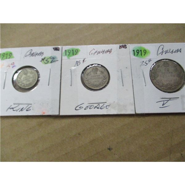 1919 FIVE CENT, 1919 TEN CENT & 1919 TWENTY FIVE CENT KING GEORGE V SILVERS