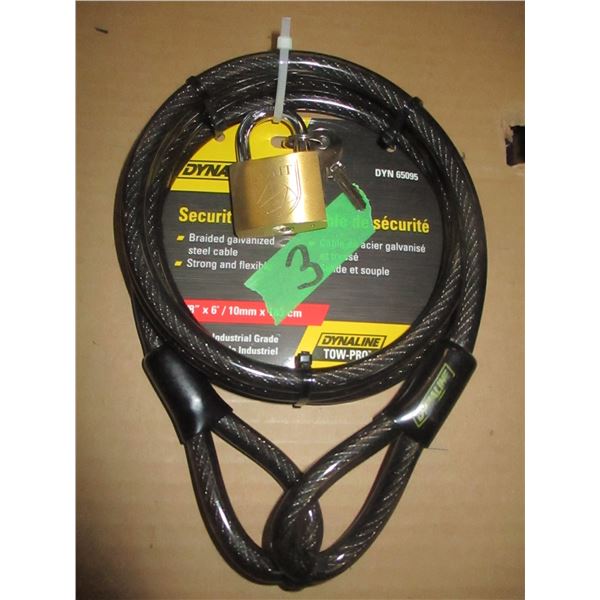 NEW:  3/8" X 6' SECURITY CABLE C/W LOCK & KEYS