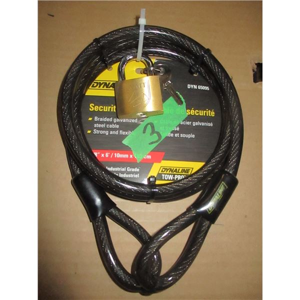 NEW:  3/8" X 6' SECURITY CABLE C/W LOCK & KEYS