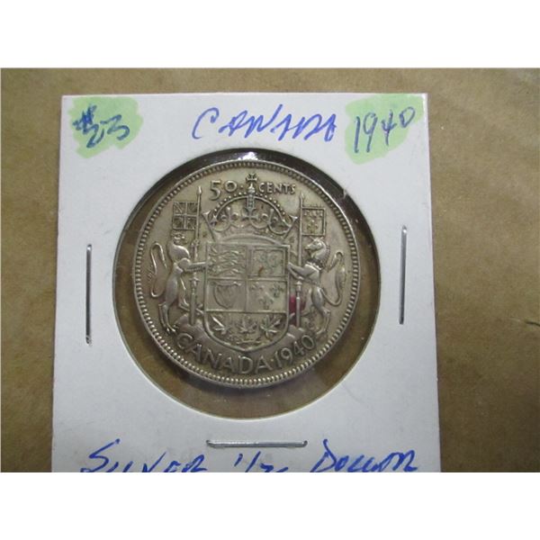 1940 CANADA KING GEORGE VI SILVER HALF DOLLAR