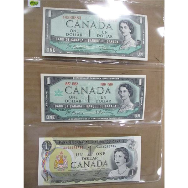 1954, 1967 & 1973 LAST OF CANADA $1 BILLS