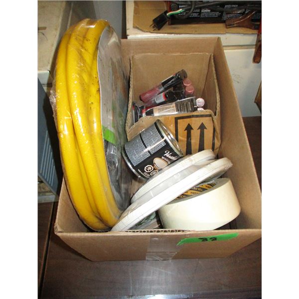 FREIGHT DAMAGE (AS IS);  BOX C/W PLATES, HOSE, NAIL POLISH, ETC