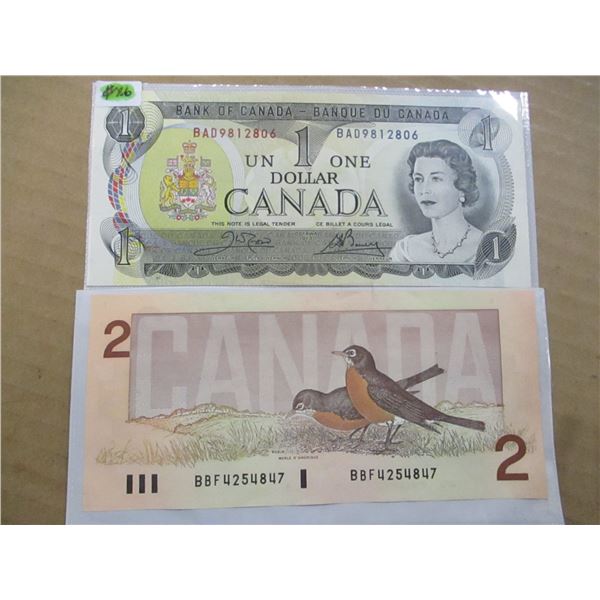 1973 - 1986 UNCIRCULATED LAST OF CANADA $1 & $2 BILLS
