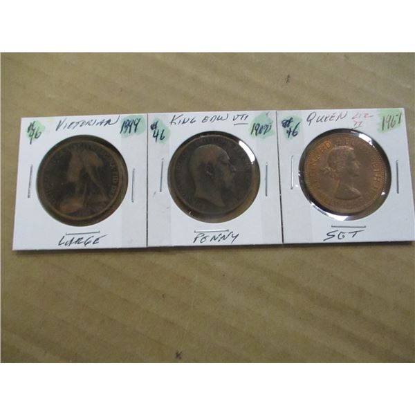 1899 VICTORIAN, 1902 KING EDWARD VII & 1967 QUEEN ELIZABETH II PENNY SET