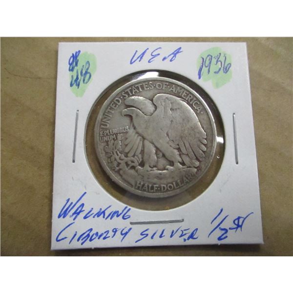 1936 USA WALKING LIBERTY SILVER HALF DOLLAR