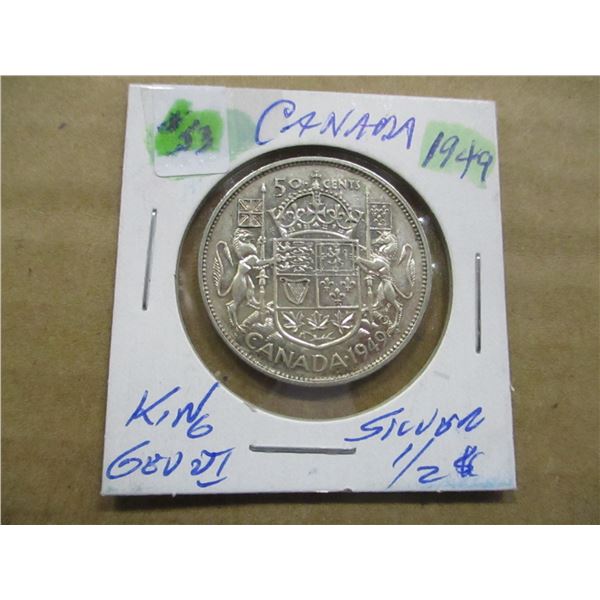 1949 CANADA KING GEORGE VI SILVER HALF DOLLAR