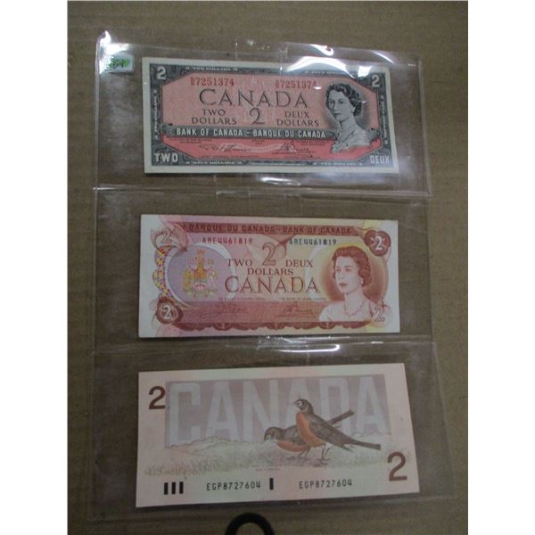 1954, 1974 & 1976 LAST OF CANADA $2 BILLS