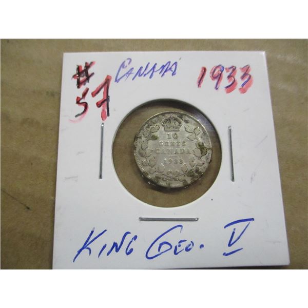 1933 CANADA KING GEORGE V SILVER DIME