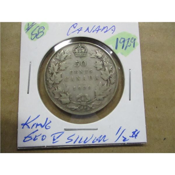 1929 CANADA KING GEORGE V SILVER HALF DOLLAR