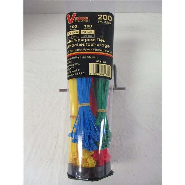 NEW:  VALUE POWER 200 PIECE MULTI PURPOSE TIES (100 X 3.9" & 100 X 7.8")
