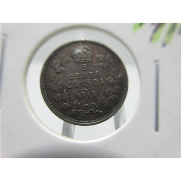 1919 CANADA KING GEORGE V SILVER FIVE CENT COIN