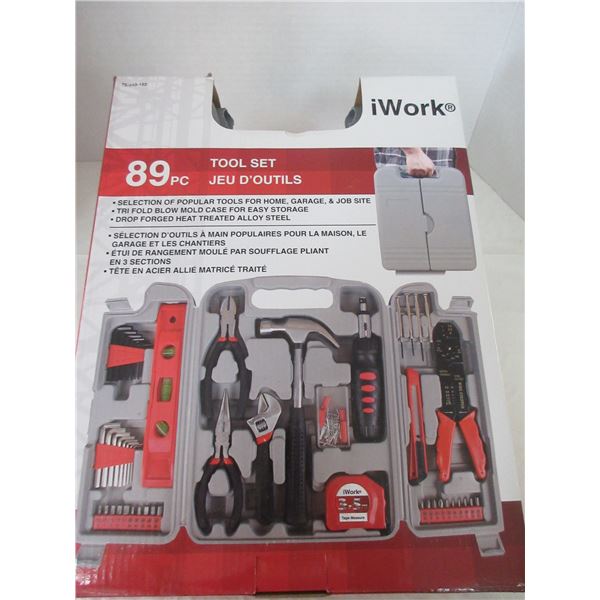 NEW:  IWORKS 89 PIECE TOOL SET IN CARRY CASE (HANDLE BROKEN)