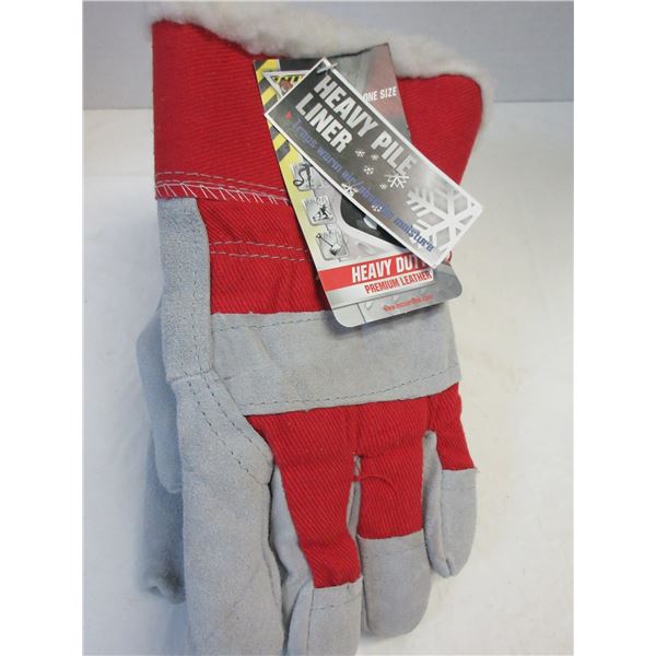 NEW:  HEAVY DUTY PREMIUM LEATHER LINED WORK GLOVES (ONE SIZE…LARGE)