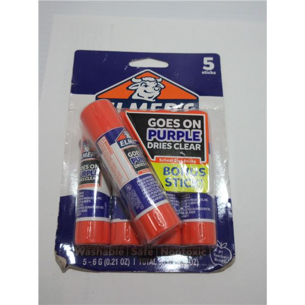 NEW:  ELMER'S 5 PACK OF PURPLE GLUE STICKS (DRIES CLEAR)