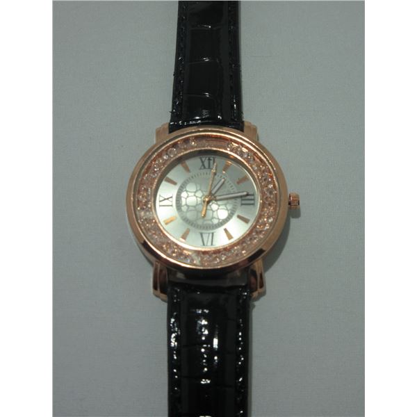 NEW:  LADIES LUXURY AUGER WATCH (BLACK/ROSE GOLD TONE)