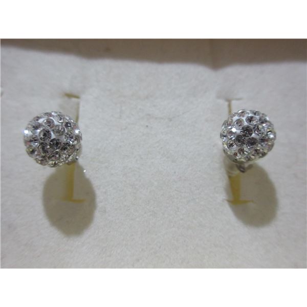 NEW:  STERLING SILVER 8 MM CRYSTAL BALL EARRINGS