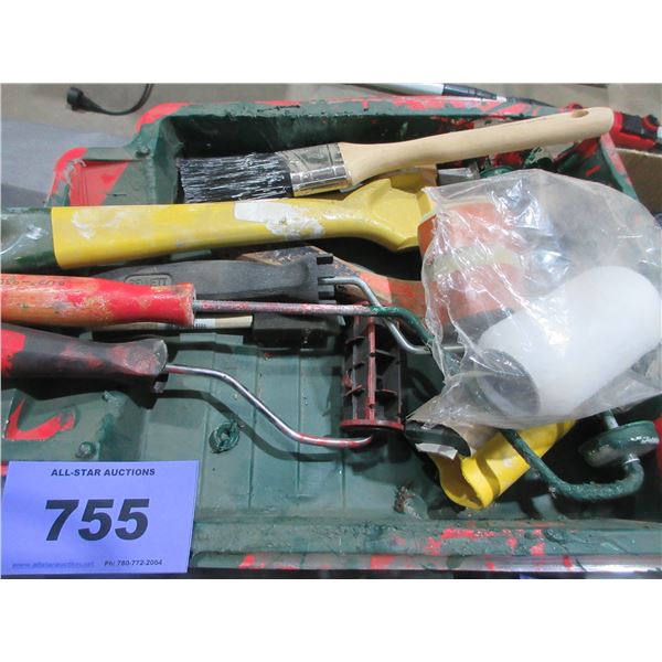 PAINT TRAY WITH ASSORTED PAINTING SUPPLIES