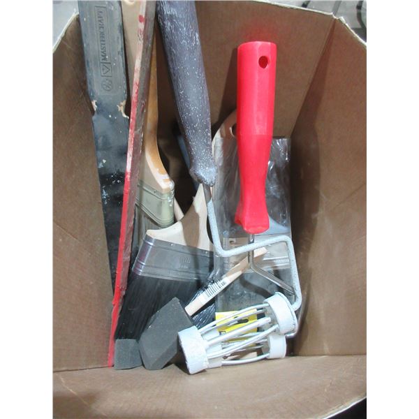 BOX C/W ASSORTED PAINTING SUPPLIES