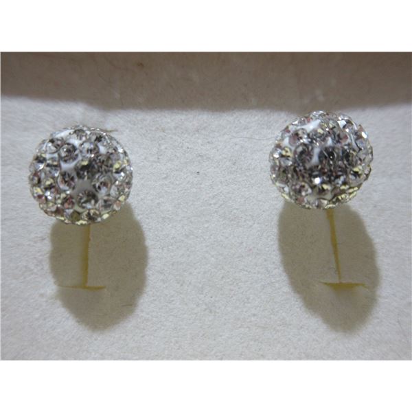 NEW:  10 MM STERLING SILVER CRYSTAL BALL EARRINGS