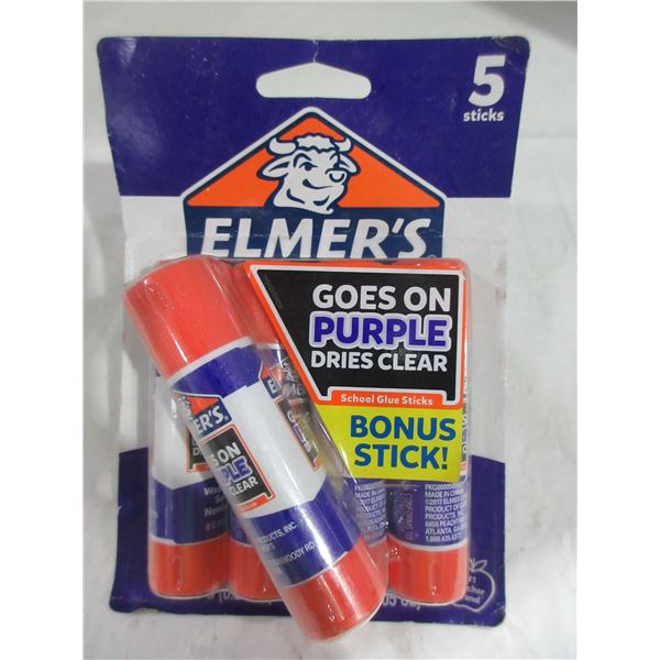 NEW:  ELMER'S 5 PACK OF PURPLE GLUE STICKS (DRIES CLEAR)