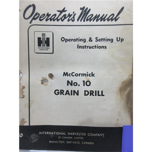 COLLECTIBLE:  MCCORMICK NO 10 GRAIN DRILL MANUAL