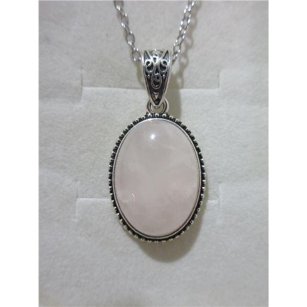 NEW:  STERLING SILVER NATURAL HAND MADE PINK GEMSTONE NECKLACE (20")