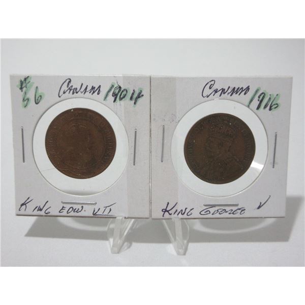 1904 KING EDWARD VII & 1916 KING GEORGE V LARGE CANADIAN PENNIES