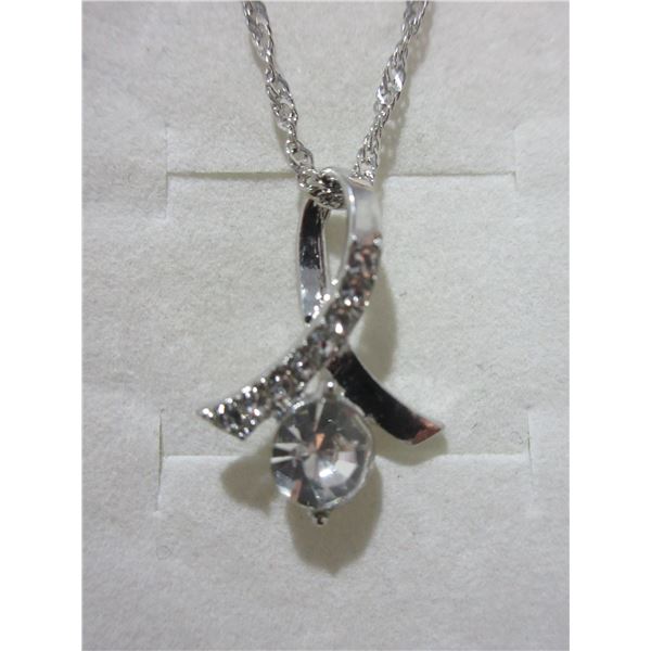 NEW:  STERLING SILVER HERRINGBONE GEM 18" NECKLACE