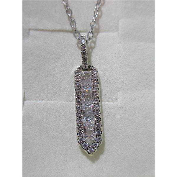 NEW:  925 STERLING SILVER 4 STONE SQUARE CUT ARROW PENDANT & 18" NECKLACE