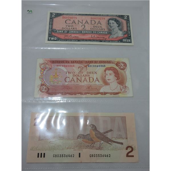 1954, 1974 & 1986 LAST OF CANADA $2 BILLS