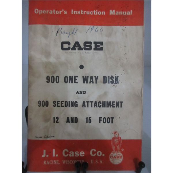COLLECTIBLE:  CASE 900 ONE WAY DISK & SEEDING ATTACHMENT MANUAL