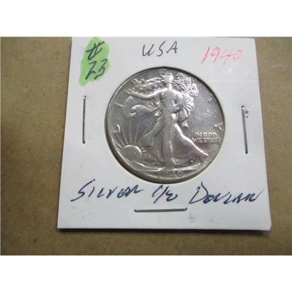 1940 USA WALKING LIBERTY SILVER HALF DOLLAR