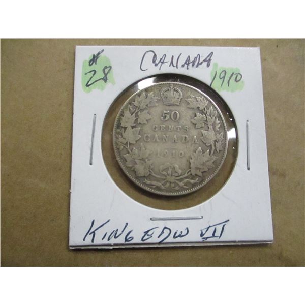 1910 KING EDWARD VII SILVER HALF DOLLAR