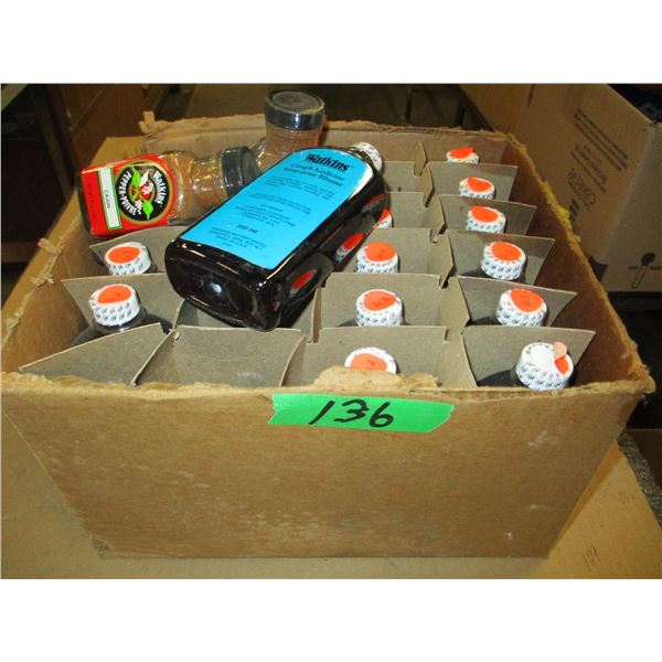 BOX C/W APPROX 25 BOTTLES OF WATKINS COUGH SYRUP & SPICES