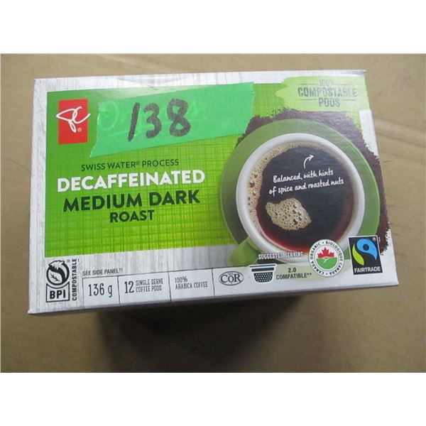SHELF PULLS (AS IS):  DECAF DARK ROAST COFFEE (12 K-PODS) - BOX