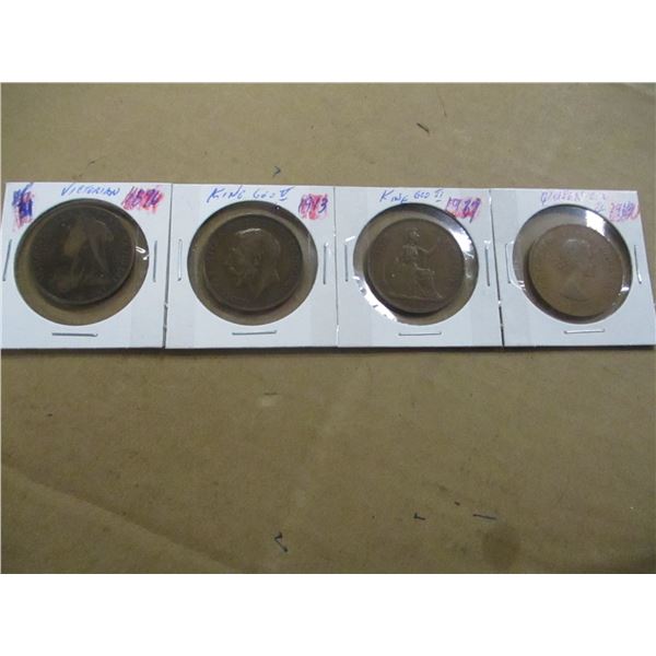 1896 VICTORIAN, 1913 KGV, 1937 KGVI & 1963 QEII LARGE PENNY TOKENS