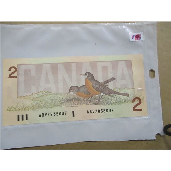 1986 UNCIRCULATED BIRD SERIES LAST OF CANADA $2 BILLS