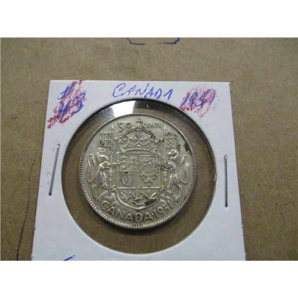 1951 CANADA KING GEORGE VI SILVER HALF DOLLAR