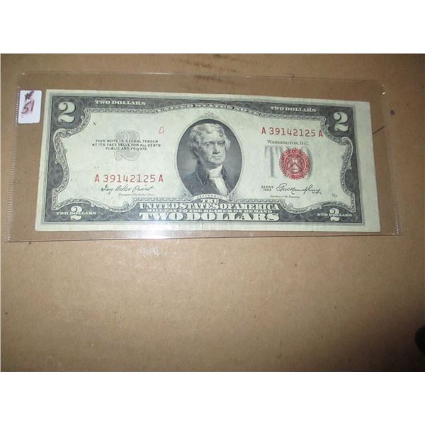 1953 RED SEAL USA SCARCE LEGAL TENDER $2 BILL