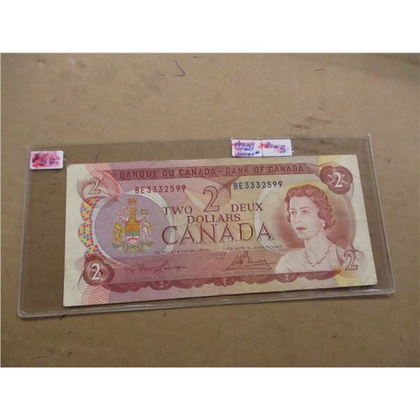 1974 MULTI COLORED CANADA $2 BILL (POKER HAND SERIAL NUMBER)