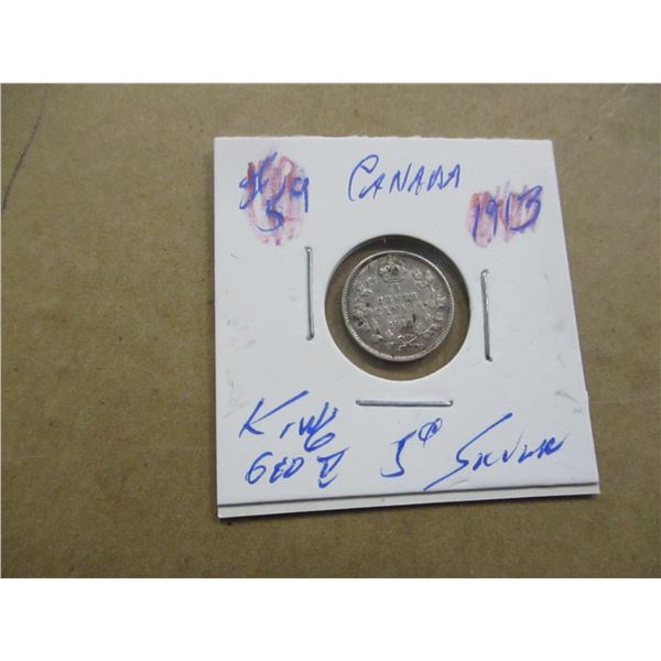 1913 CANADA KING GEORGE V SILVER FIVE CENT