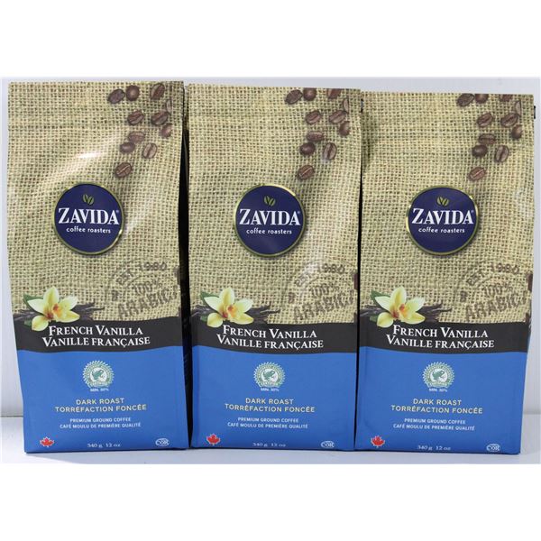 3 PKGS ZAVIDA FRENCH VANILLA GROUND COFFEE 