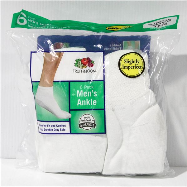 FRUIT OF THE LOOM BIG & TALL MEN'S WHITE ANKLE SOCKS