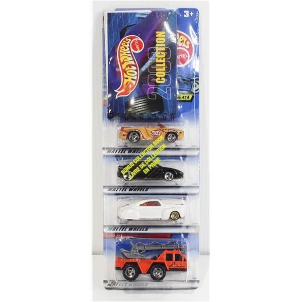 HOT WHEELS 2000 COLLECITON 4 PACK WITH COLLECTOR BOOK - POPCORN