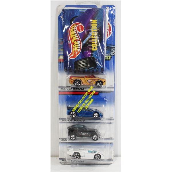 HOT WHEELS 2000 COLLECITON 4 PACK WITH COLLECTOR BOOK - METALLIC BLUE