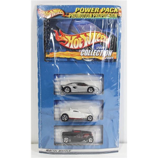 HOT WHEELS 2001 COLLECTION 3 PACK WITH COLLECTOR BOOK - WHITE ROD