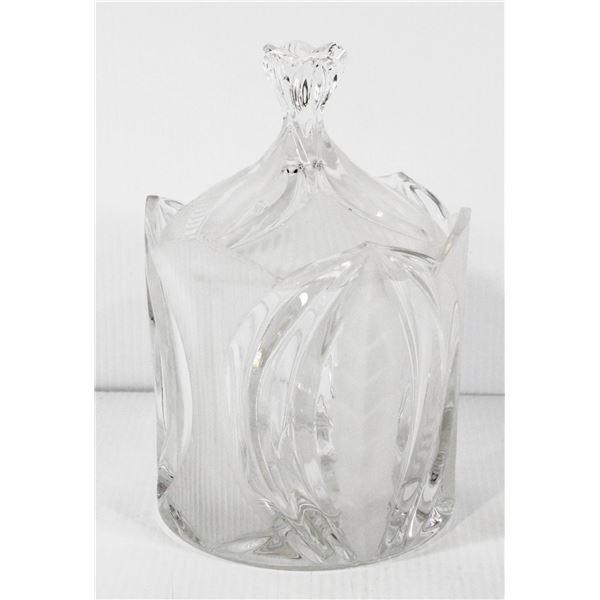 CRYSTAL LIDDED DECORATIVE JAR APPROX. 8 1/2" H