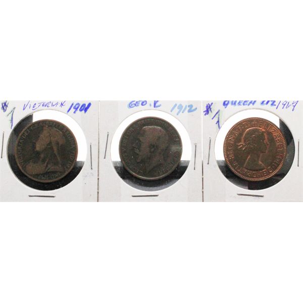 THREE ASSORTED. LARGE PENNY TOKENS