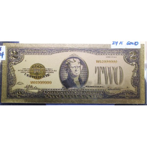 USA 24K GOLD $2 NOVELTY BANK NOTE