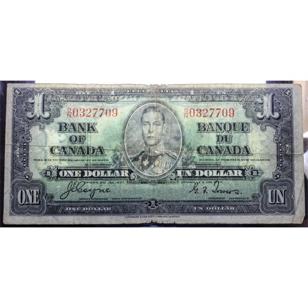 1937 CANADIAN 1 DOLLAR BANKNOTE